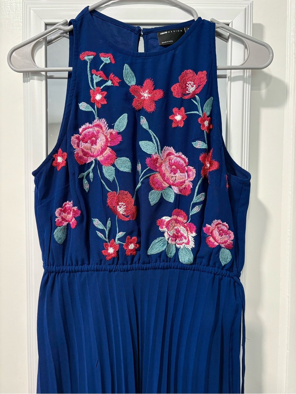 ASOS royal blue Embroidered Floral Pleated Midi